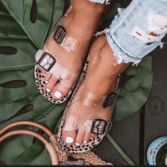 SOLD! Beautiful cheetah clear strapped sandals - Picture 1 of 4